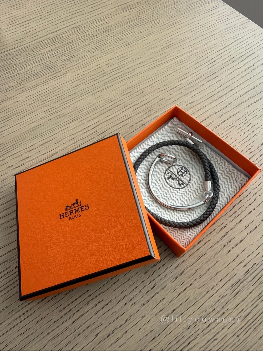 Hermès Glenan Double Tour Leather Bracelet T5 Étain Palladium